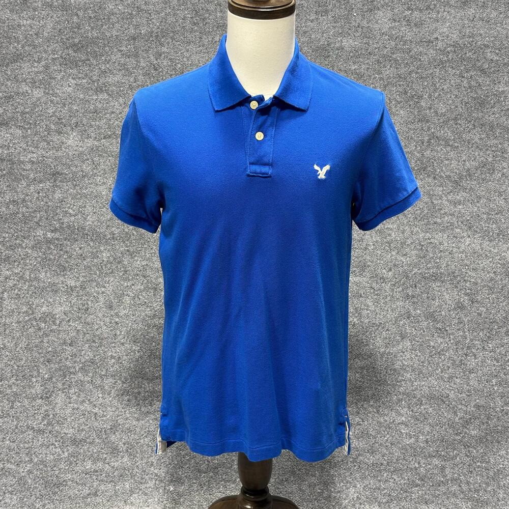 American Eagle Outfitters Polo Shirt Mens Medium Blue Eagle Logo Cotton Casual